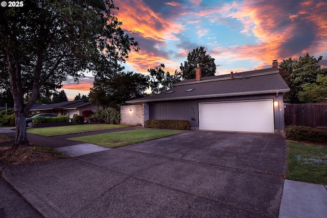 2915 Chuckanut St, Eugene, OR 97408 - view of front facade with a garage, driveway, a chimney, and a shingled roof