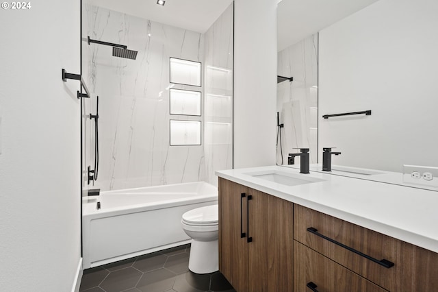 full bathroom featuring tile patterned floors, vanity, toilet, and tiled shower / bath combo