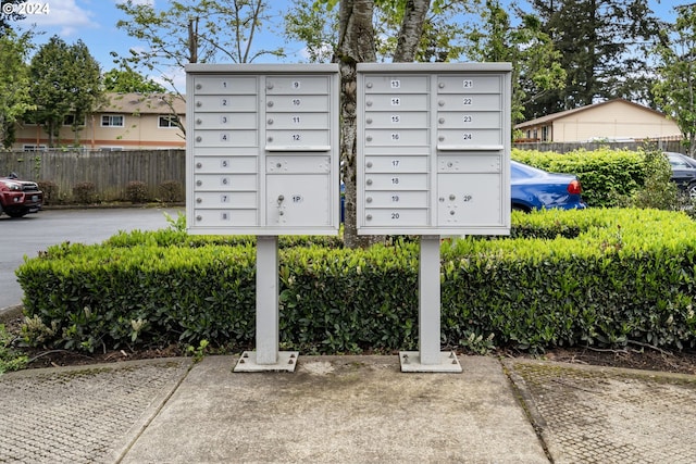 surrounding community featuring fence and mail area