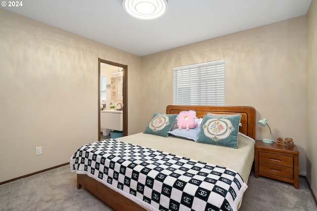 bedroom with light carpet