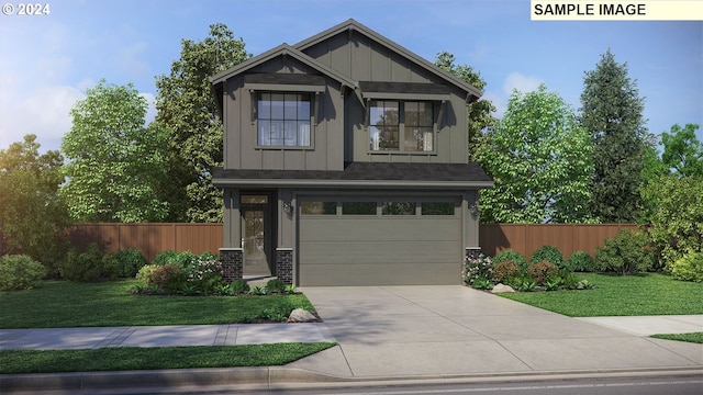 craftsman-style house featuring a garage and a front lawn