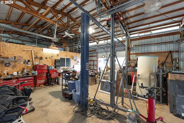 garage featuring a workshop area