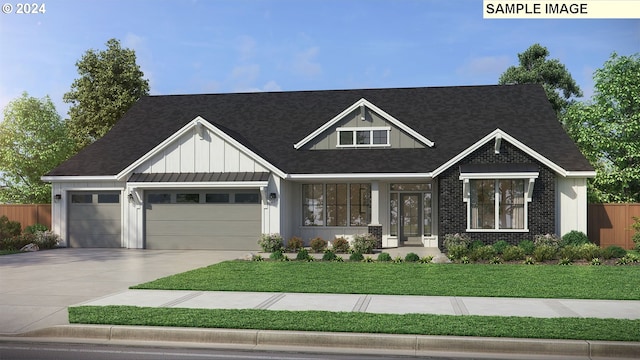 craftsman-style house featuring a garage and a front lawn