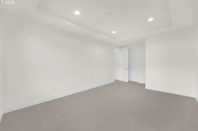 unfurnished room featuring carpet flooring and a raised ceiling