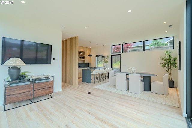 living room with light wood-type flooring