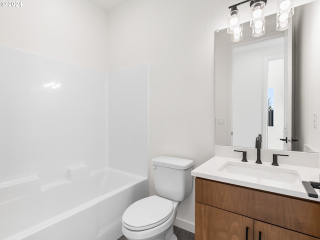 full bathroom featuring vanity, shower / tub combination, and toilet