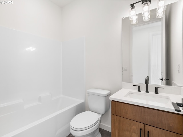 full bathroom featuring vanity, toilet, and  shower combination