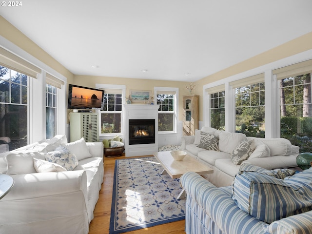 living room featuring plenty of natural light and light wood-type flooring