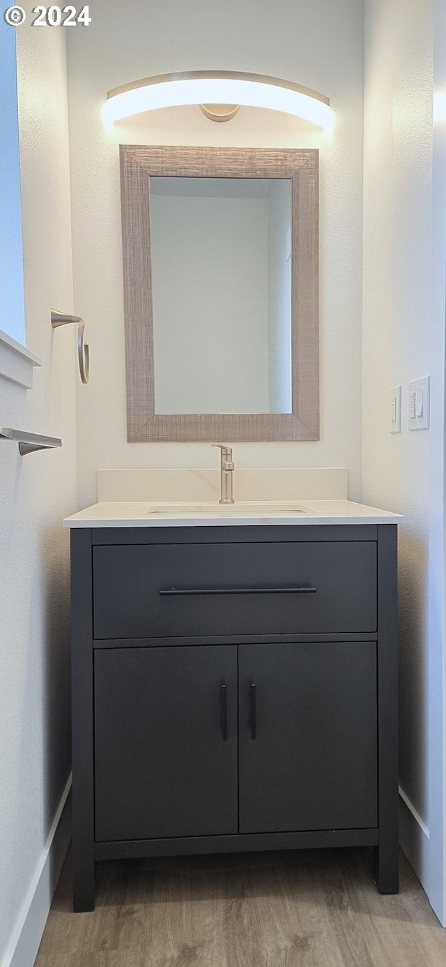 bathroom with vanity and hardwood / wood-style flooring