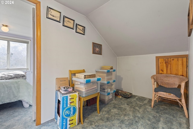 3770 NE 12th St, Otis, OR 97368 - interior space featuring carpet flooring and vaulted ceiling