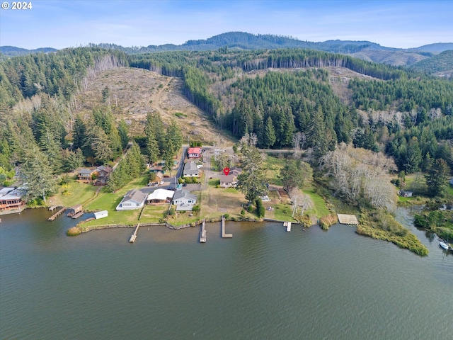 aerial view with a water and mountain view