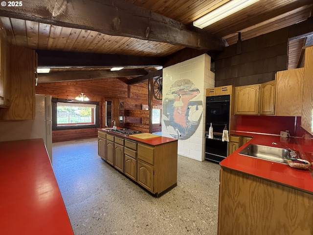 530 Riverside Dr, Burns, OR 97720 - kitchen with a sink, wooden walls, and wooden ceiling
