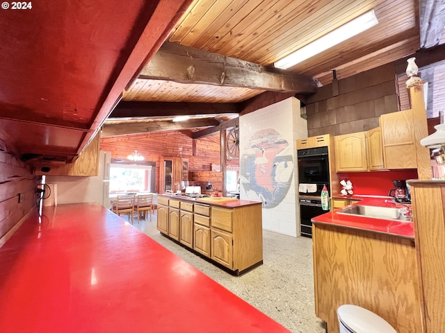 530 Riverside Dr, Burns, OR 97720 - kitchen with wooden walls, wooden ceiling, and a sink