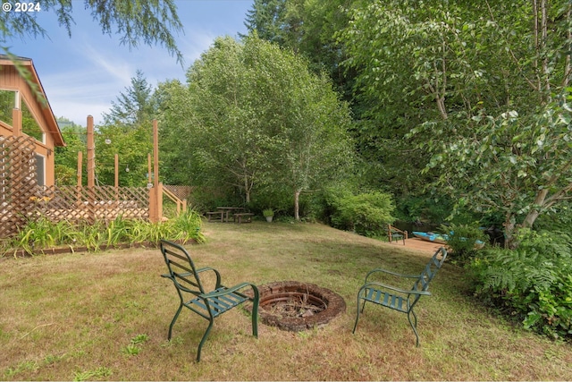 view of yard with an outdoor fire pit