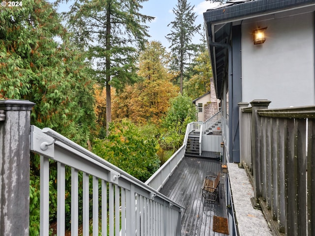 deck featuring stairway