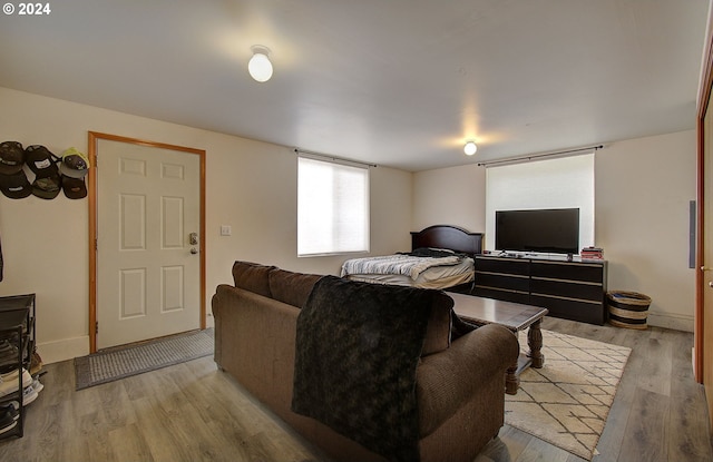 living room with baseboards and light wood-type flooring