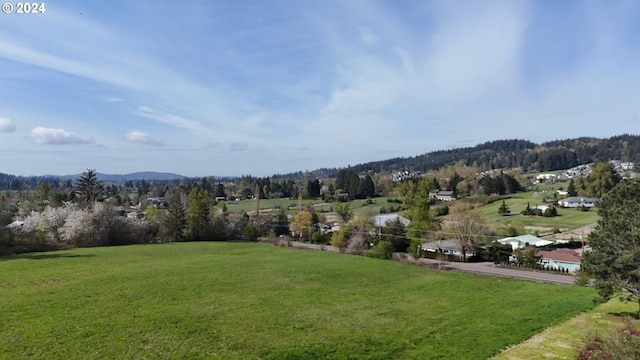 view of nearby features featuring a mountain view and a lawn