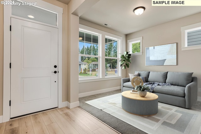 living room with light hardwood / wood-style flooring