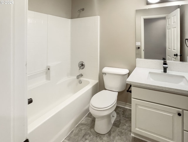 full bathroom featuring shower / bathtub combination, tile patterned floors, vanity, and toilet