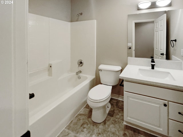 full bathroom with tile patterned flooring, vanity, shower / tub combination, and toilet