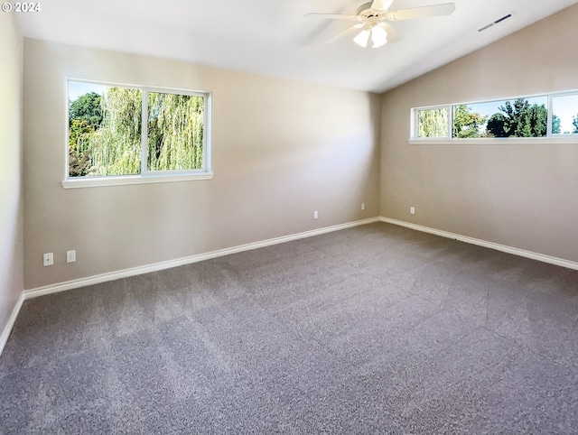 spare room with vaulted ceiling, carpet, and a healthy amount of sunlight