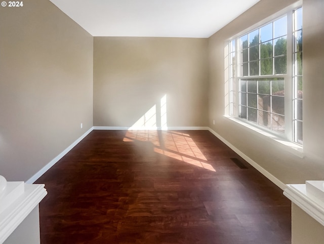 unfurnished room featuring a wealth of natural light and dark hardwood / wood-style floors