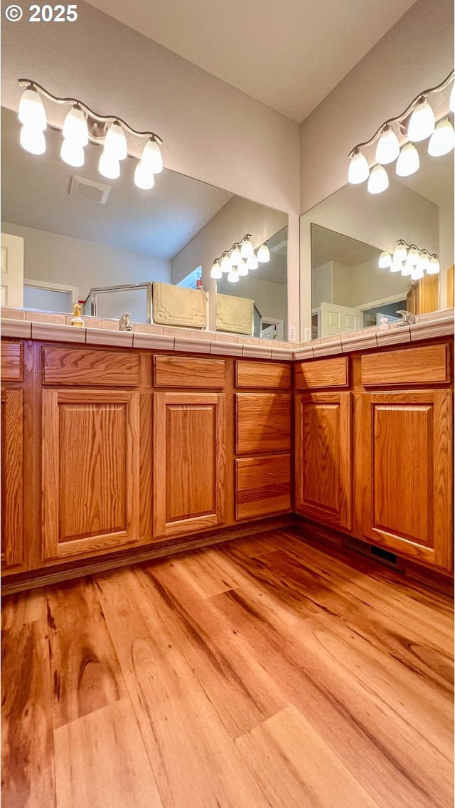 bathroom with wood finished floors and visible vents