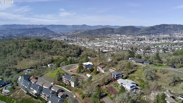 birds eye view of property featuring a mountain view