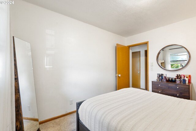 bedroom featuring light colored carpet