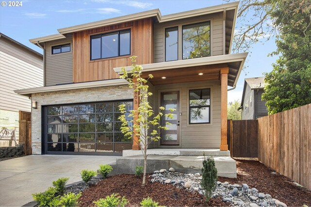 contemporary home with a garage