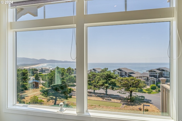 interior details with a water and mountain view