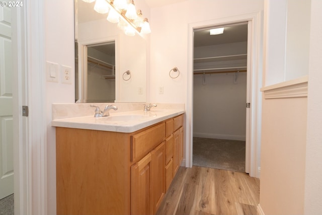 bathroom with wood-type flooring and vanity