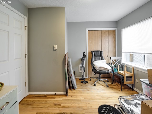 home office featuring plenty of natural light and light hardwood / wood-style flooring