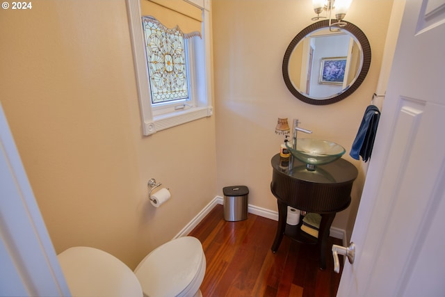 bathroom featuring hardwood / wood-style flooring, toilet, and sink