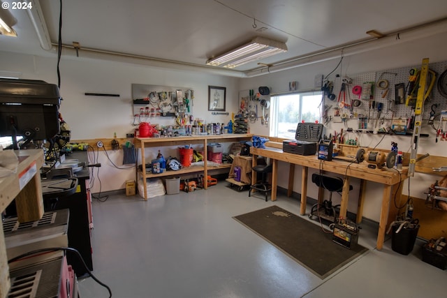 interior space featuring a workshop area