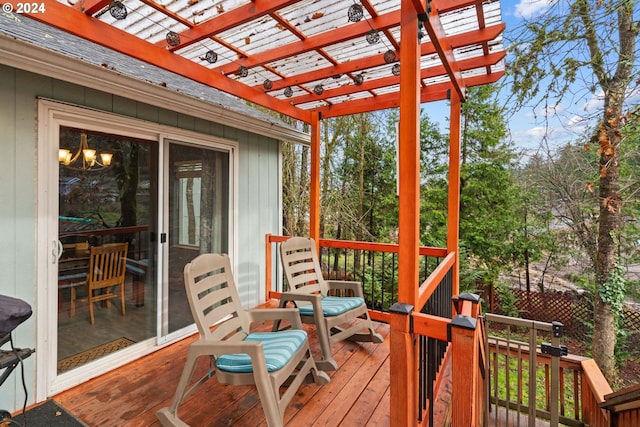 wooden terrace featuring a pergola