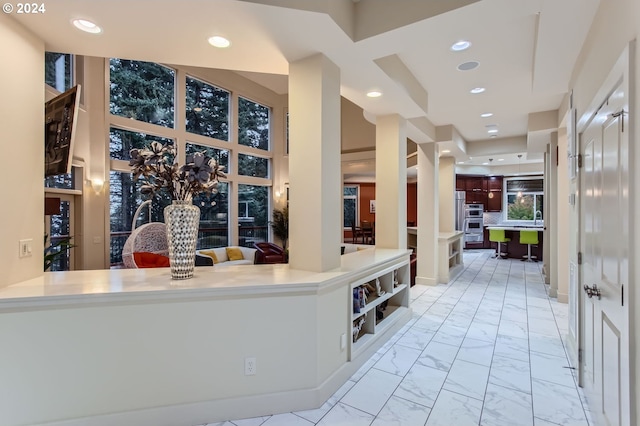 13829 SE Claremont St, Happy Valley, OR 97086 - hall with marble finish flooring, recessed lighting, and a sink