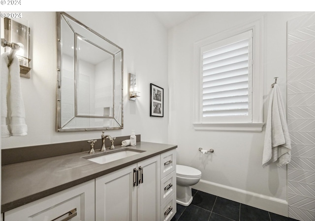 bathroom featuring tile patterned flooring, vanity, and toilet