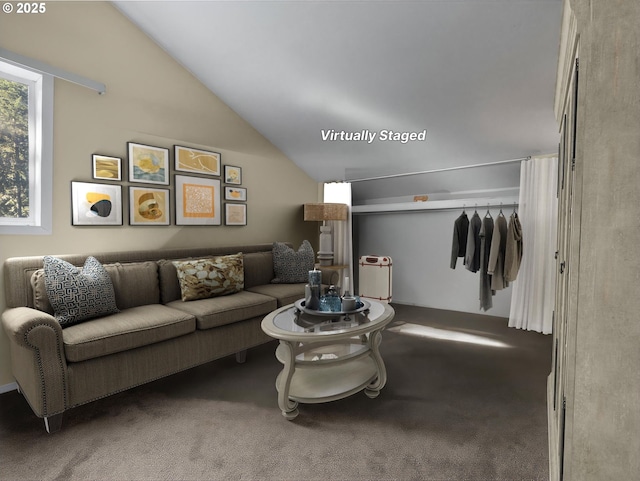 20480 E Lolo Pass Rd, Rhododendron, OR 97049 - carpeted living room featuring lofted ceiling