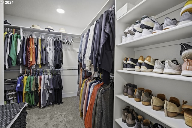 walk in closet featuring carpet floors