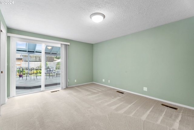 empty room featuring light carpet and a textured ceiling