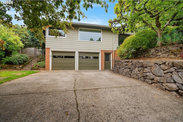 exterior space with a garage