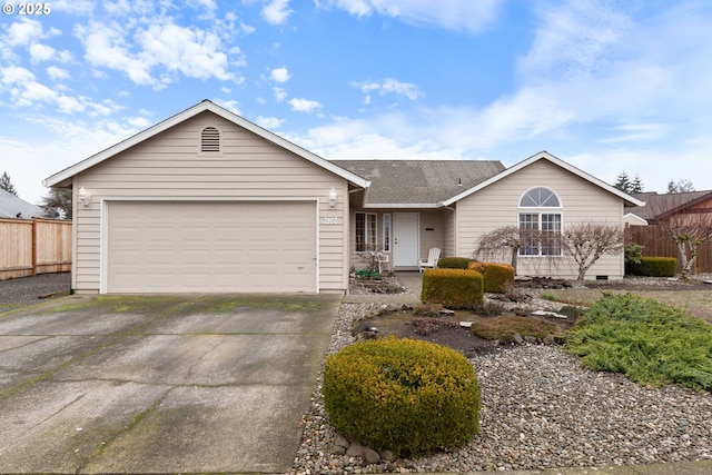 single story home with a garage