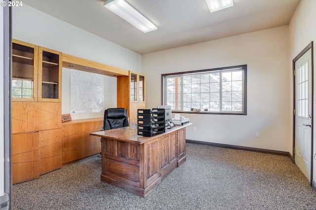 office featuring dark carpet