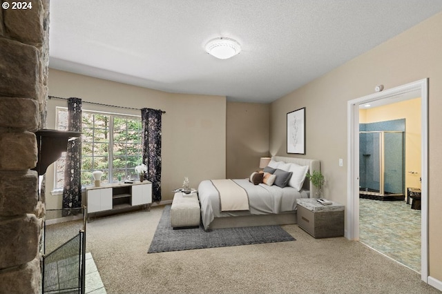 carpeted bedroom with a textured ceiling