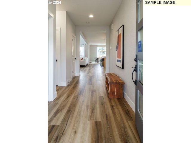 corridor featuring wood-type flooring