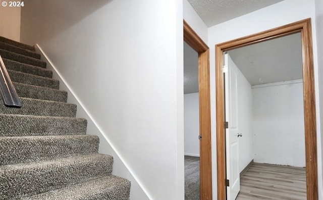 stairway with hardwood / wood-style floors