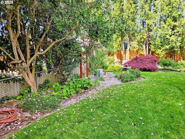 view of yard with a fenced backyard