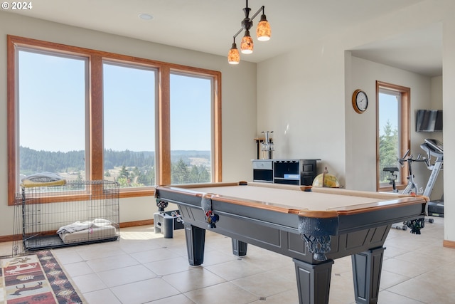 recreation room with light tile patterned floors and pool table