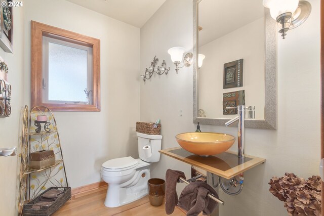 bathroom featuring toilet, sink, and hardwood / wood-style flooring